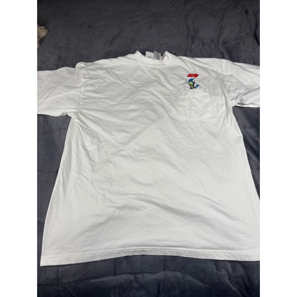 Vintage Disney Store Jiminy Cricket Pocket T-Shirt Mens XXL White Cotton Tee